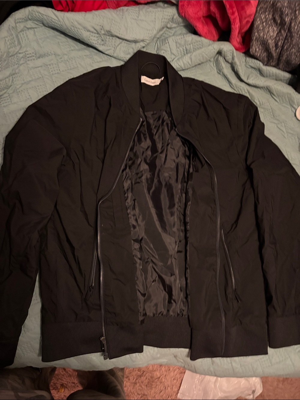 Calvin Klein Men's Black Bomber Jacket with Ribbed Trim